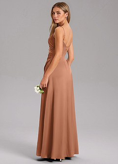 Azazie Azuree Bridesmaid Dresses Bronzer A-Line Pleated Stretch Satin Dress image7