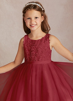 Azazie Calla Flower Girl Dresses Pomegranate Ball-Gown Lace Tulle Dress image1