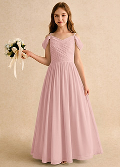 Azazie Chelo Girls Formal vestidos de niña de las flores Vestido Rosa Empolvado de Gasa de Corte en A con Plisado image3