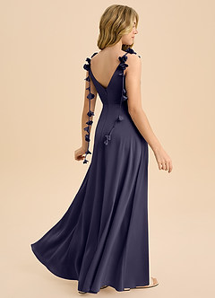 Azazie Gumdrop Junior Robe Empire en Satin extensible Plissée Bleu Orageux image1