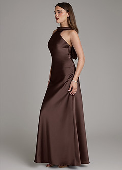 Azazie Dimitra Jurken voor thuis passen Jurk van Stretch Satijn met A-Lijn Geplooid Ganache image5