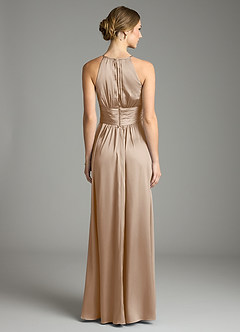 Azazie Bonnie Bridesmaid Dresses Taupe A-Line Pleated Stretch Satin Dress image5