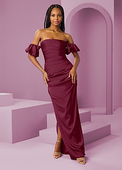 Barbie ♥ Azazie Vestidos de damas de honor Vestido de Mora de Satén Elástico de Corte Recto Convertible con Vestidos sin tirantes image1