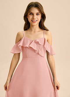 Azazie Kamilla Junior Abito A-Line in Chiffon a Spalla Scoperta Rosetta image7