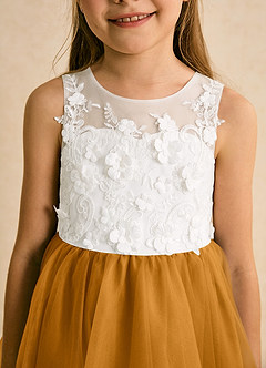 Azazie Lina Flower Girl Dresses Ivory Butterscotch Ball-Gown Lace Dress image8