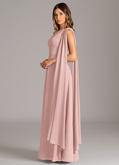 Azazie Tella Robes de demoiselle d'honneur Robe Trapèze en Mousseline de soie Asymétrique Rose Poudré image5