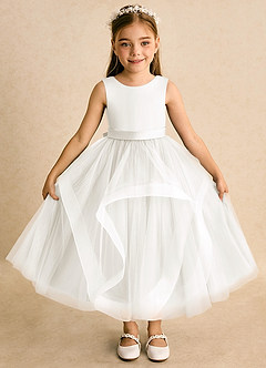 Azazie Vana vestidos de niña de las flores Vestido de Marfil de Tul de Princesa con Lazo image6