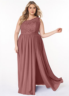 Azazie Demi Bridesmaid Dresses Desert Rose A-Line One Shoulder Chiffon Dress image13