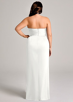 Azazie Jemma Bridesmaid Dresses White Sheath Pleated Stretch Satin Dress image12