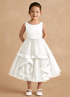 Azazie Posy Flower Girl Dresses Ivory A-Line Beaded Tulle Dress image1