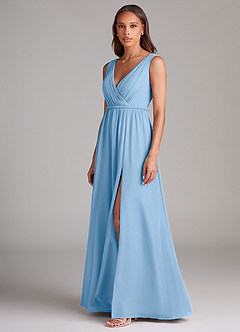 Azazie Tanicia Brautjungfernkleider Eine Linie Plissee Chiffon Kleid Puderblau image2