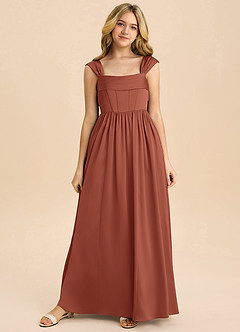 Azazie Hattie Junior Auburn A-Line Pleated Stretch Satin Dress image8