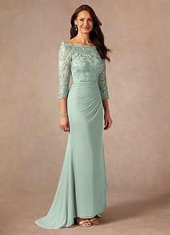 Azazie Rhonda Mother of the Bride Dresses Agave Mermaid Off the Shoulder Mesh Dress image6