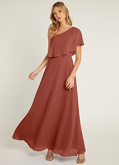 Azazie Lizzy Bridesmaid Dresses Auburn A-Line One Shoulder Chiffon Dress image5