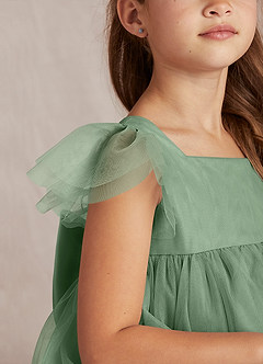 Azazie Kalio Flower Girl Dresses Matcha A-Line with Sleeves Tulle Dress image3