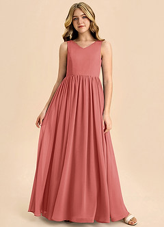 Azazie Hathaway Junior Antique Rose A-Line Bow Chiffon Dress image3