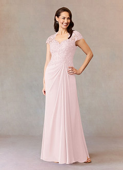 Azazie Junie Mère de la mariée Robes Robe Trapèze en Mousseline de soie Dentelle Rose Pâle image1