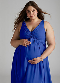 Azazie Yetta Maternity Bridesmaid Dresses A-Line V-Neck Gathered Chiffon Floor-Length Dress image8