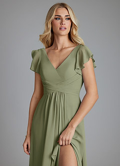 Azazie Omari Vestidos de damas de honor Vestido de Pistacho de Gasa de Corte en A image5