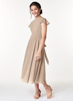 Azazie Payton Junior Taupe A-Line Bow Chiffon Dress image5
