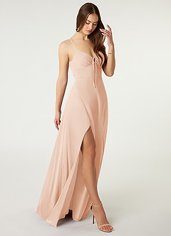 Azazie Minie Sprzedaż ostateczna Linia A Ukłon Szyfon Do ziemi Sukienka image1