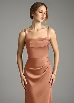Azazie Alouette Bridesmaid Dresses Bronzer Mermaid Pleated Stretch Satin Dress image5