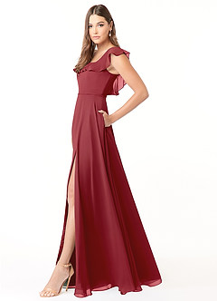 Azazie Jinny Bridesmaid Dresses Pomegranate A-Line Square Neckline Ruched Chiffon Dress image3