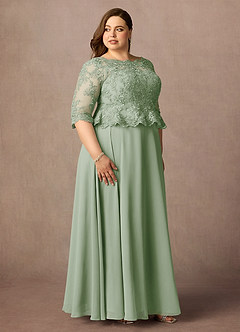 Azazie Averie Mother of the Bride Dresses Dusty Sage A-Line Boatneck Sequins Chiffon Dress image12