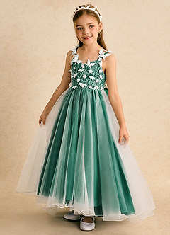 Azazie Darlina Flower Girl Dresses Ivory Emerald Ball-Gown Lace Tulle Dress image9