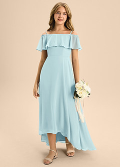 Azazie Maggie Junior A-Linie Schulterfrei Chiffon Kleid Seegrün image3