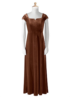 Azazie Gabi Junior Umber A-Line Velvet Dress image8