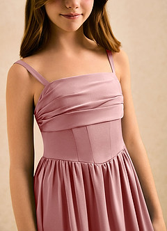 Azazie Maisie Girls Formal Blumenmädchenkleider A-Linie Gestreift Stretch-Satin Kleid Altrosa image6