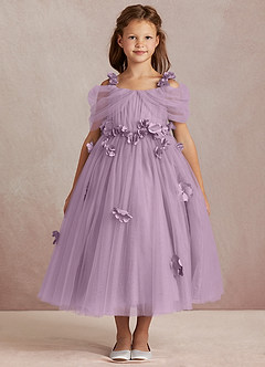 Azazie Shaylee Abiti da Ragazza di Fiori Abito A-Line in Tulle a Spalla Scoperta Glicine image3