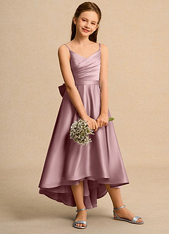 Azazie Sweets Girl Jurken voor bloemenmeisjes A-Lijn Jurk van Mat Satijn Geplooid Stoffige Roos image5