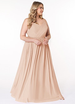 Azazie Cora Vestidos de damas de honor Vestido de Rosa Inglesa de Gasa de Corte en A con Plisado image15
