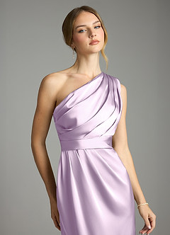 Azazie Emorie Bridesmaid Dresses Frosted Lilac Sheath One Shoulder Stretch Satin Dress image2