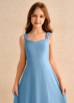 Azazie Makani Girls Formal Robe Demoiselle D'honneur Fillette Robe Trapèze en Mousseline de soie Encolure en Forme de Cœur Acier Bleuté image6