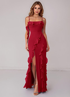 Azazie Malia Bridesmaid Dresses Scarlet Sheath Ruched Chiffon Dress image1