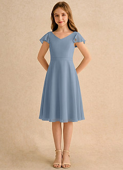 Azazie Narin Girls Formal Jurken voor bloemenmeisjes A-Lijn Jurk van Chiffon met Mouwen Stoffig Blauw image5