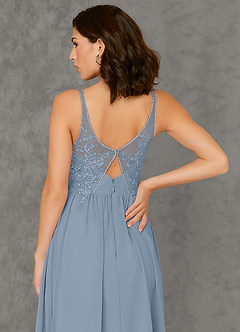 Azazie Amy Bridesmaid Dresses Dusty Blue A-Line Lace Chiffon Dress image5