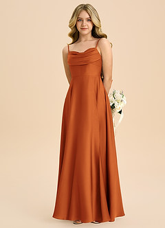 Azazie Bear Junior Vestido de Canela de Satén Elástico de Corte en A con Escote de Corazón image6