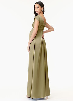 Azazie Allessia Maternity Bridesmaid Dresses A-Line Pleated Stretch Satin Floor-Length Dress image4
