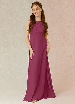 Azazie Snow Junior Mulberry A-Line Lace Chiffon Dress image4