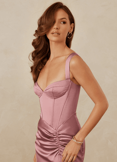 Christian Siriano Bridal for Azazie 1017 Robes de demoiselle d'honneur Robe Fourreau en Satin extensible Encolure en Forme de Cœur Rose Poussiéreuse image7