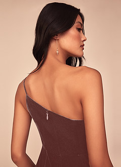 Azazie Kala Final Sale Espresso A-Line One Shoulder Velvet Dress image7