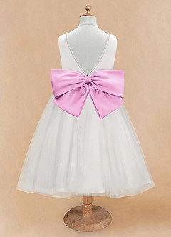 Azazie Seline Flower Girl Dresses Ivory Candy Pink A-Line Bow Tulle Dress image7