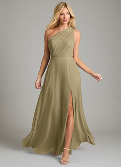 Azazie Phaedra Bridesmaid Dresses Moss Green A-Line One Shoulder Chiffon Dress image12