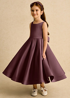 Azazie Babs Blumenmädchenkleider Ballkleid Plissee Matte Satin Kleid Sangria image5