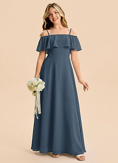 Azazie Maggie Junior Neptune A-Line Off the Shoulder Chiffon Dress image5