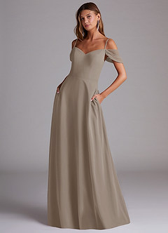 Azazie Marley Brautjungfernkleider Wandelbar A-Linie Schulterfrei Chiffon Kleid Taupe image1